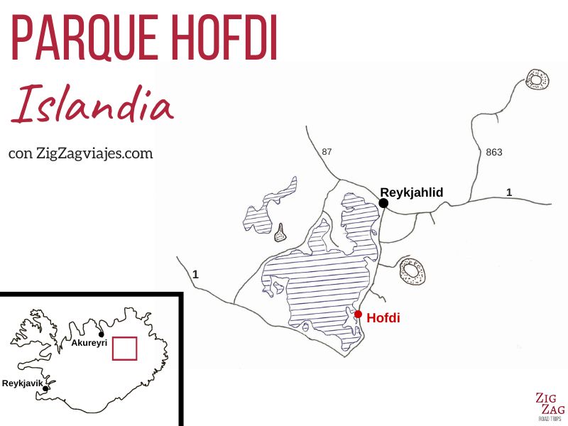 Mapa del Parque Hofdi en Islandia