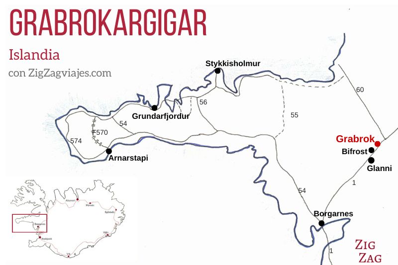 Mapa de Grabrokargigar en Islandia