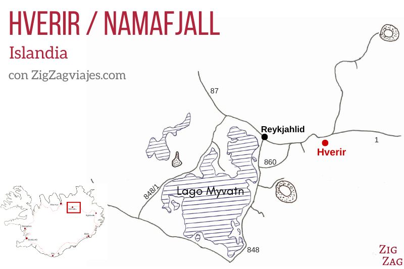 Mapa de Hverir/Namafjall en Islandia