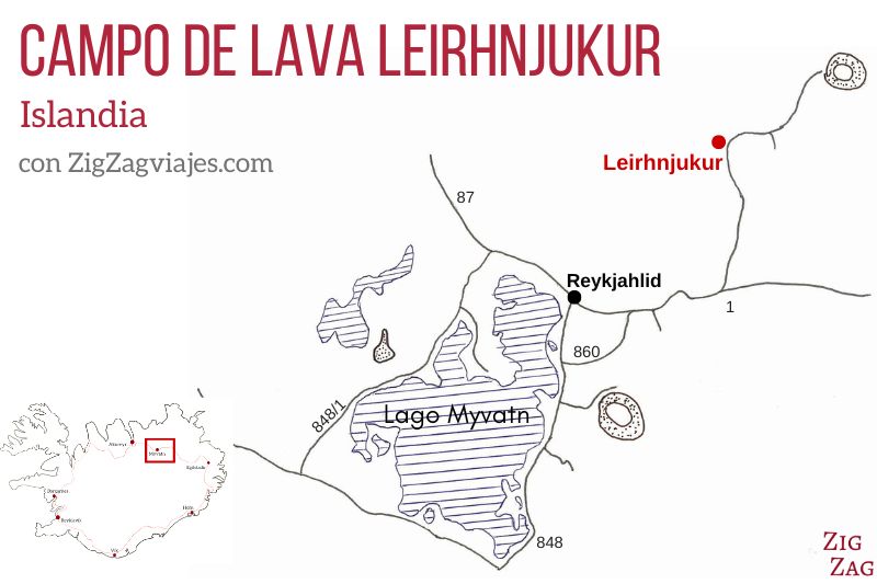 Mapa de los campos de lava de Leirhnjúkur, Krafla - Islandia