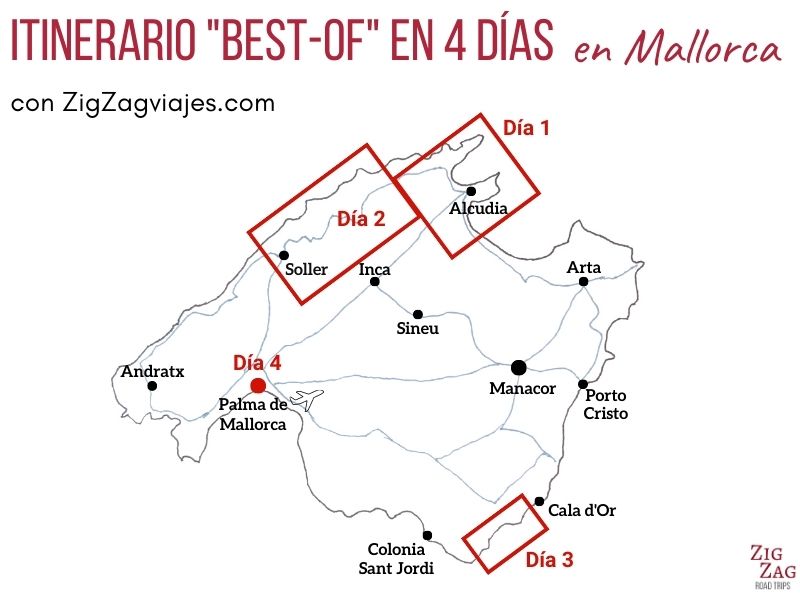 Mapa Mallorca 4 dias itinerario best of