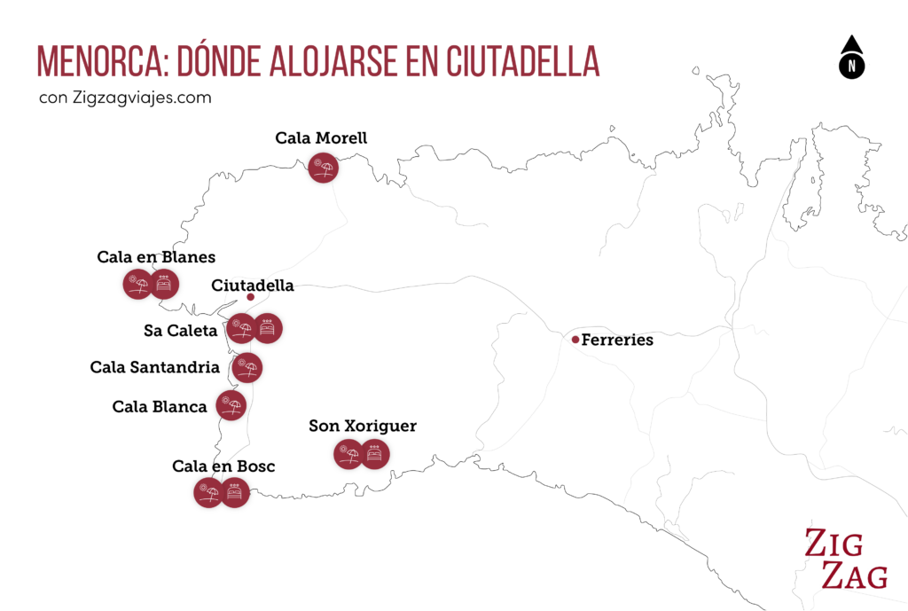 Mapa: Dónde alojarse a Ciutadella, mejores distritos