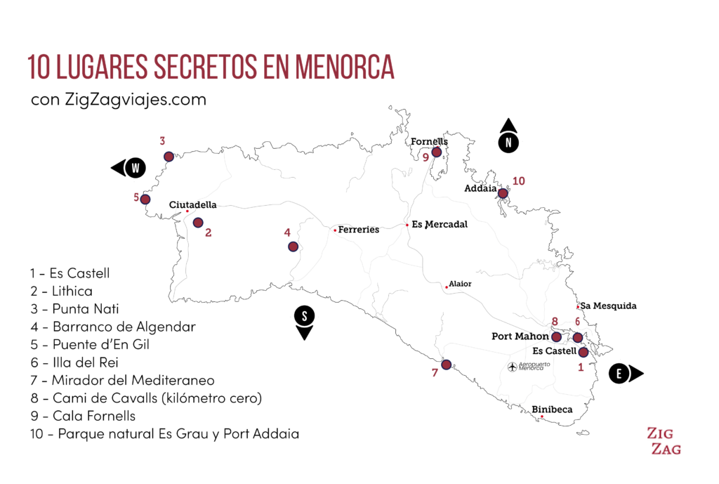 Mapa: lugares secretos en Menorca